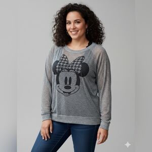 Disney Parks Women's Grey Minnie Mouse Sheer Graphic Long Sleeve Tee Size Large